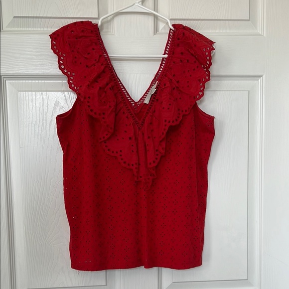 Red Eyelet Ruffle Top - Picture 1 of 7